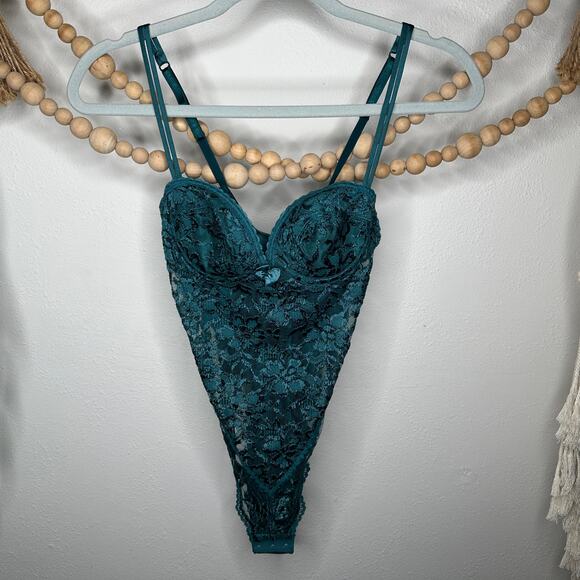 Vintage Victoria's Secret Gold Label Green Lace Lingerie Bodysuit - Picture 1 of 5